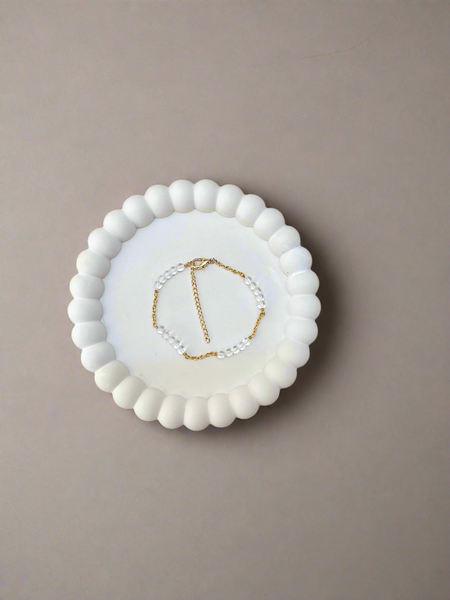 Transparent White Glass Bead and Chain Bracelet
