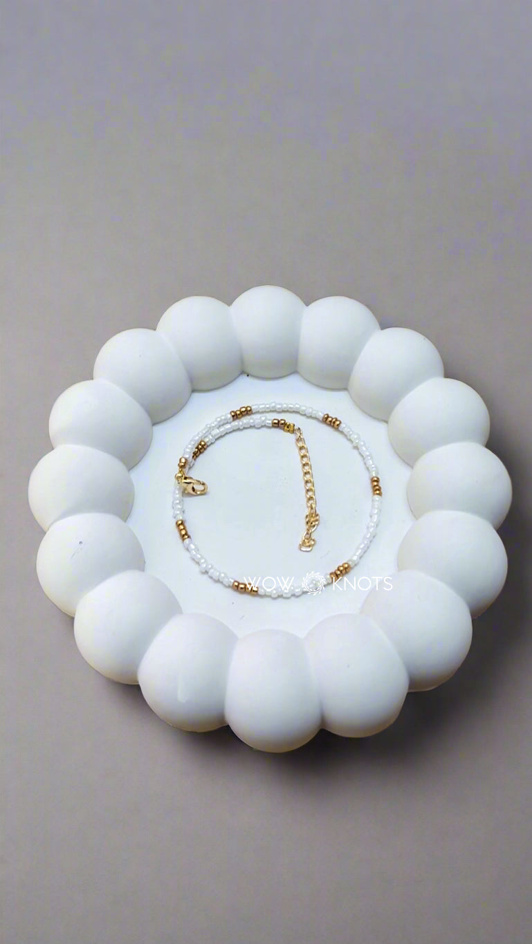 White and Gold Bead Anklet/ Bracelet/ Chocker - BD01