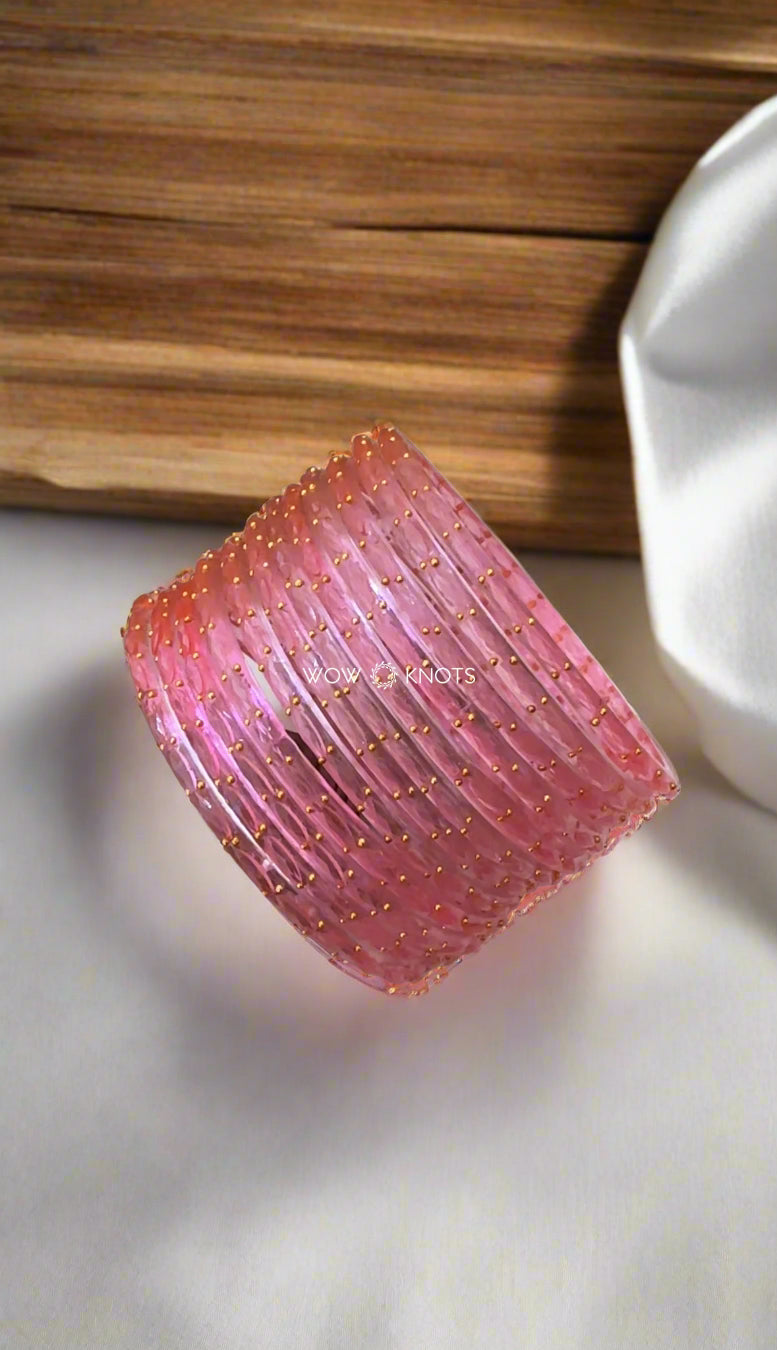 Sugar Candy Pink Rain Drop Glass Bangles