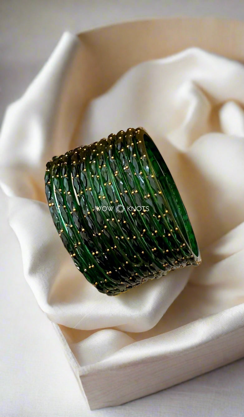 Green Rain Drop Glass Bangles