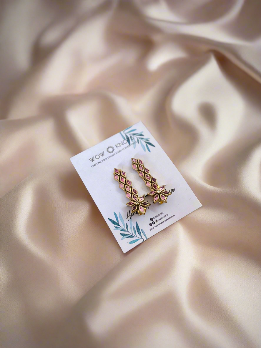 Baby Pink Kundan Hair Clip - Rhombus Flower