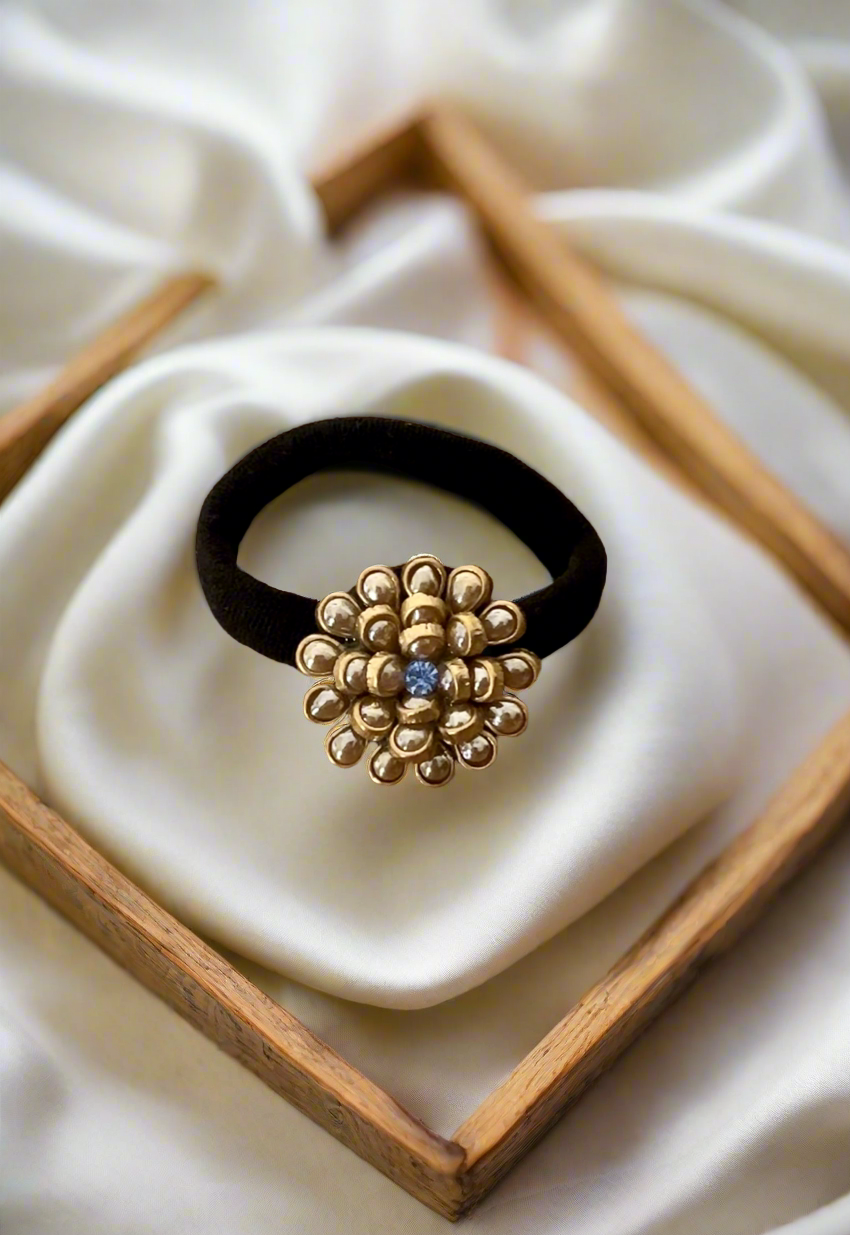 Small Pearl Gold drop Kundan Rubber Band/Hair Tie