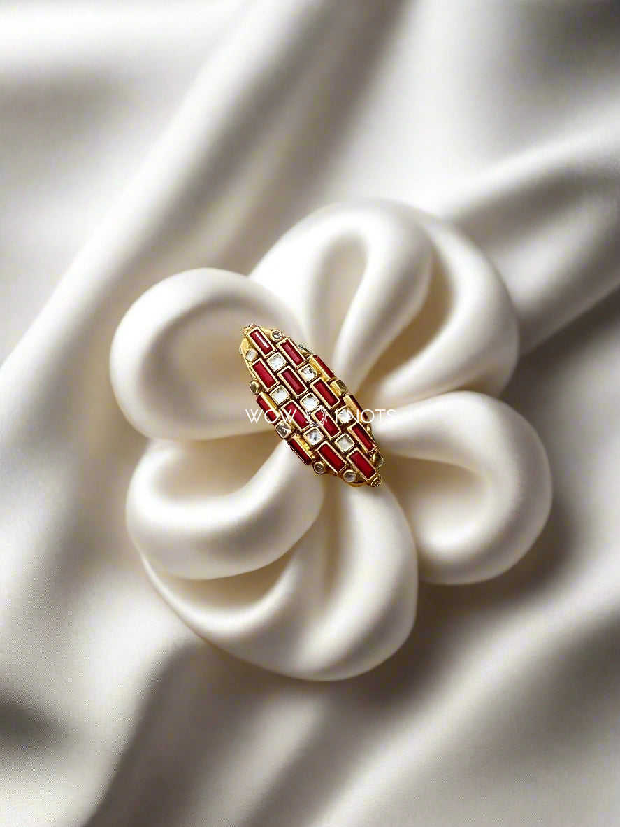 Maroon Kundan Saree Pin - Rectangle and Square Stack