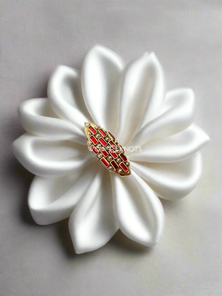 Red Kundan Saree Pin - Rectangle Stack