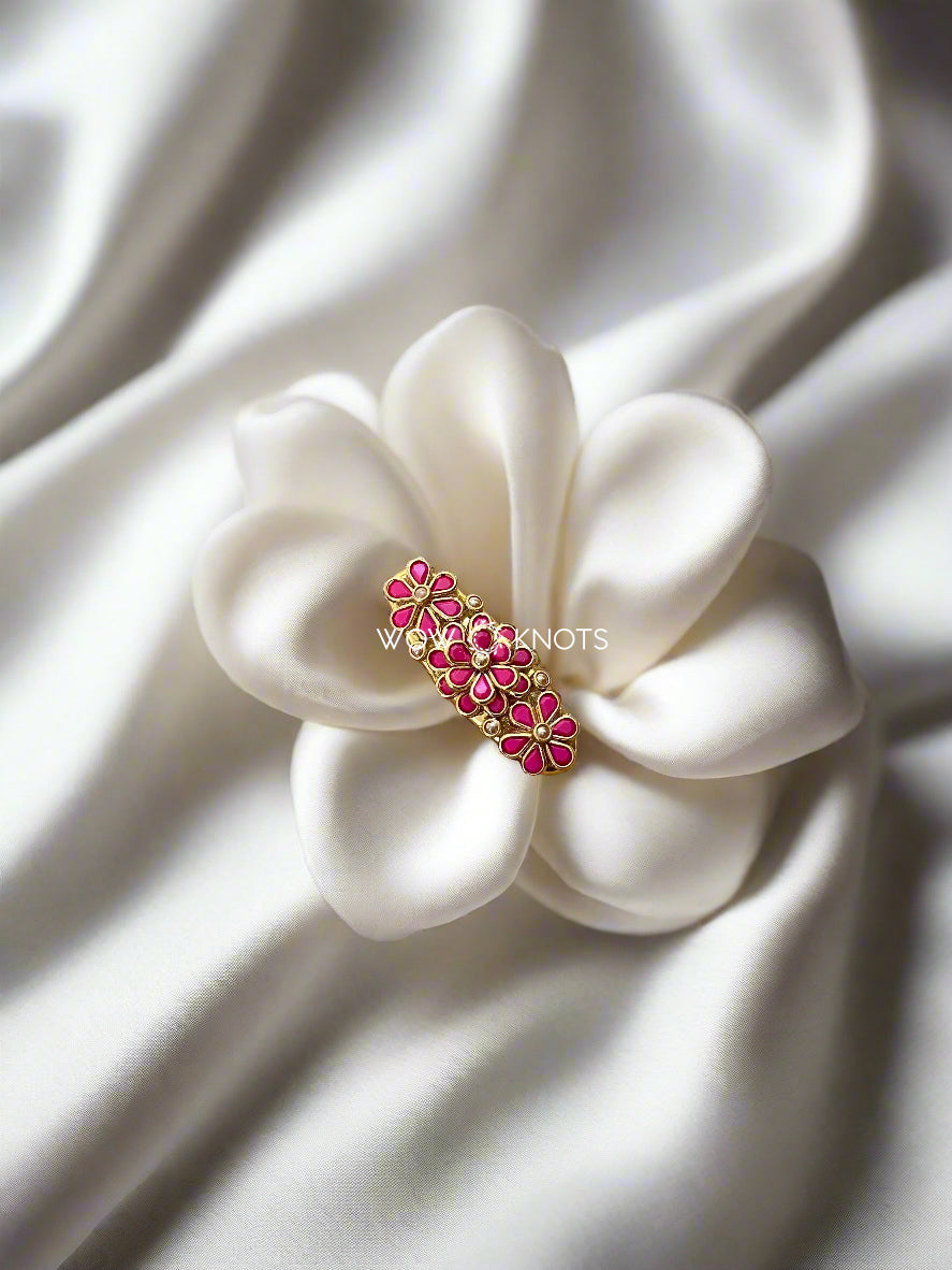 Pink Kundan Saree Pin - 3D Flower