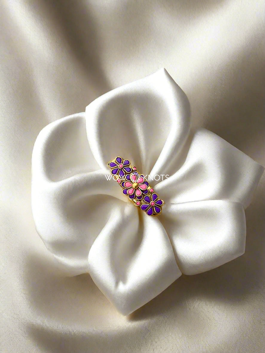 Purple and Pink Kundan Saree Pin - 3D Flower