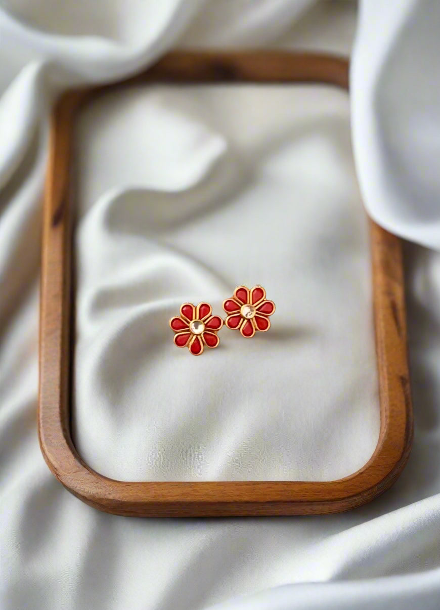 Floral Drop Kundan Stud Earrings