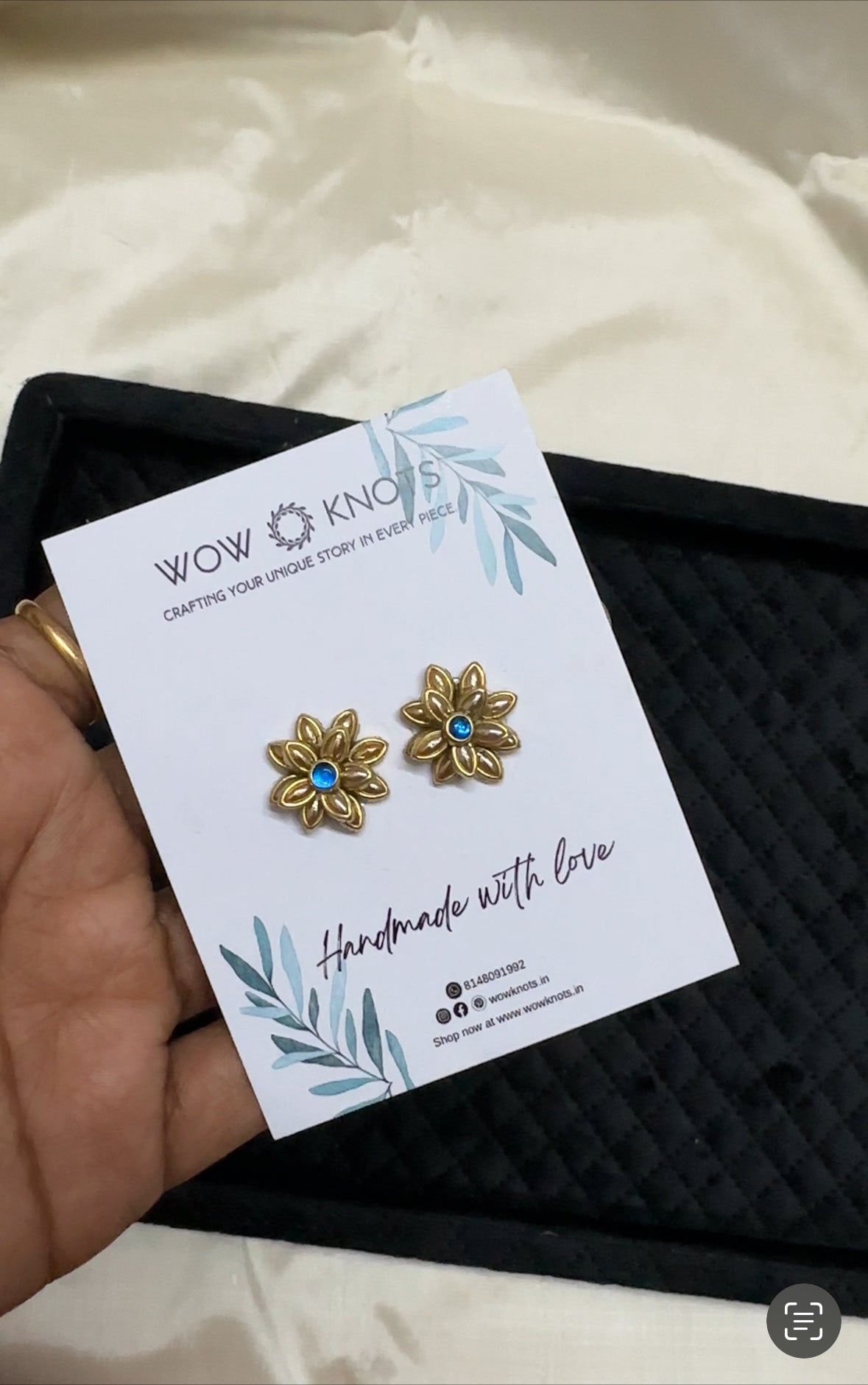 Creamic Gold and Royal Blue Kundan Studs/Earrings