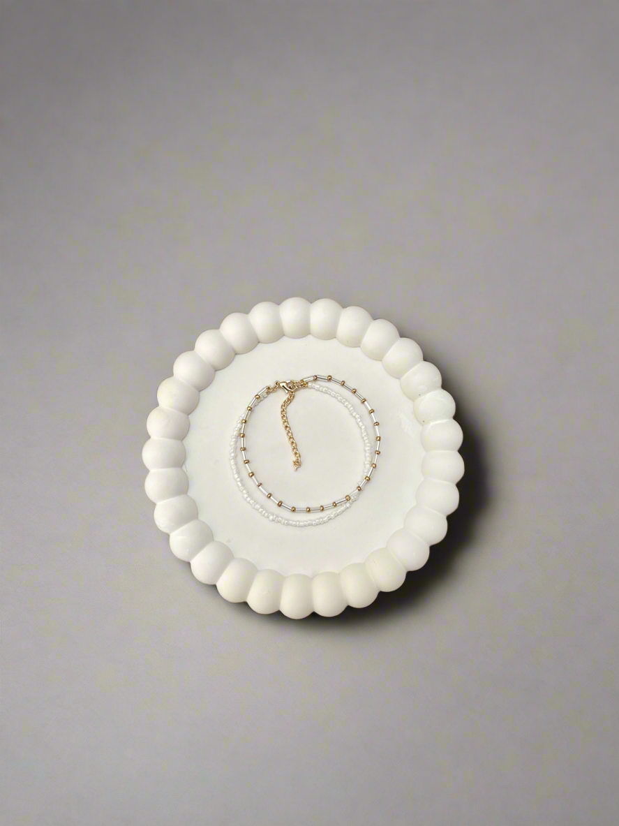 Two Layer White with Gold Beaded Bracelet