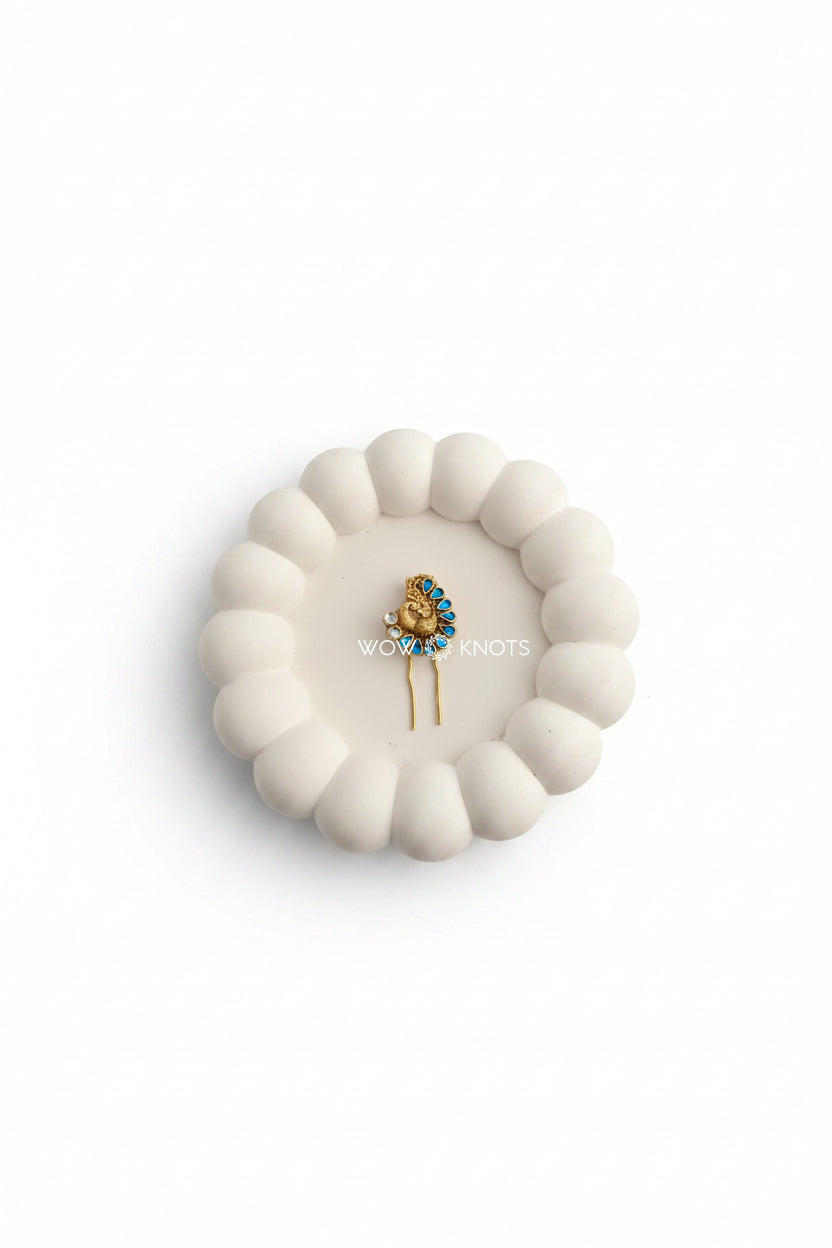 Blue Peacock Charm Hair Pin