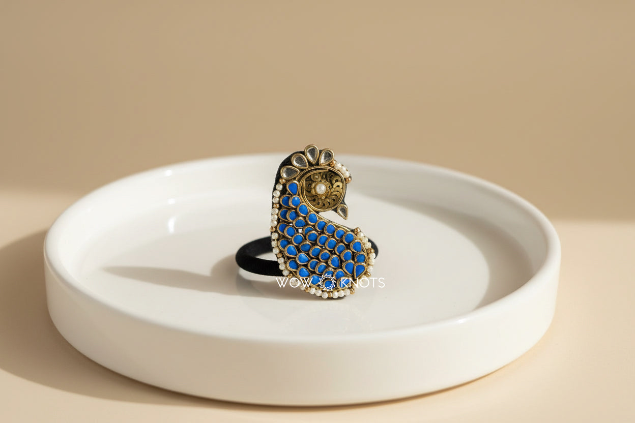 3D Peacock Kundan Rubber Band/Hair Tie