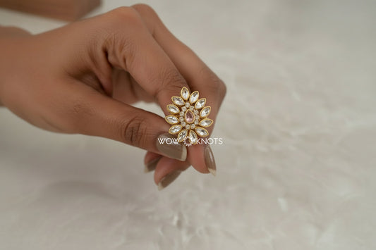 Handmade Pink Kundan Finger Ring