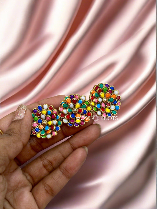 Kundan Centre Hair Clip - Colourful Dasies