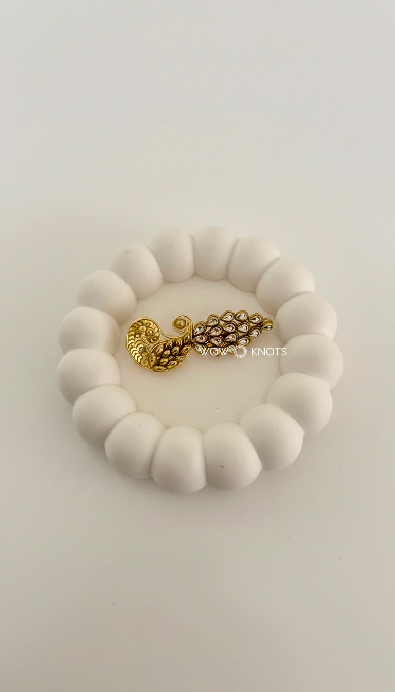 Peacock Kundan Saree Pin/Brooch - Gold