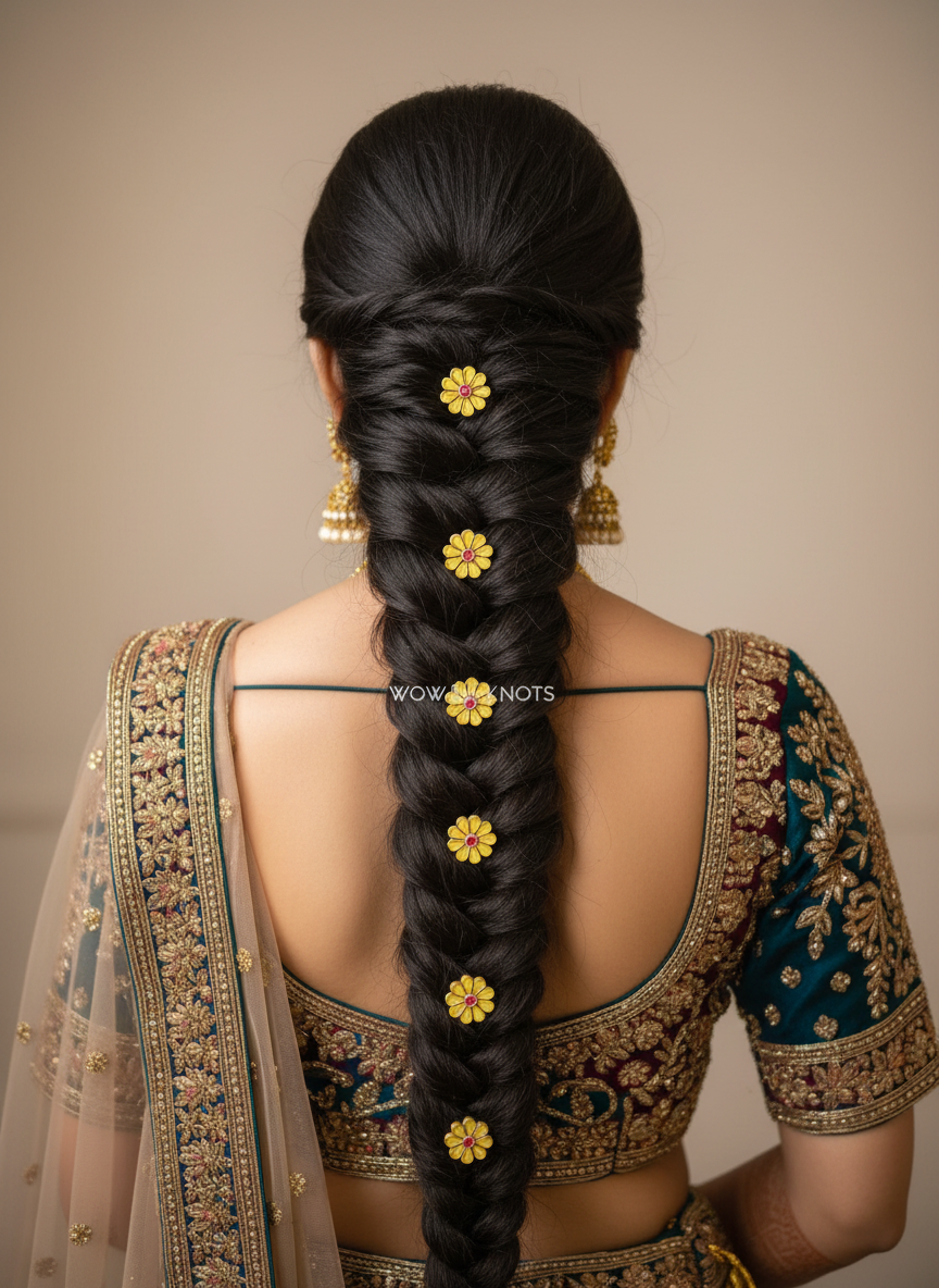 Handmade Kundan Flower Hair Pins in Yellow and Pink (Pack of 5 Comb Pins)