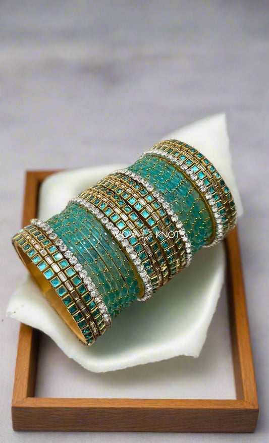 Aqua Blue Kundan Bangles