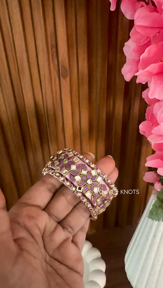 Lavender Kada Bangle with Side Metal Stone Bangles Bridal Bangle Set