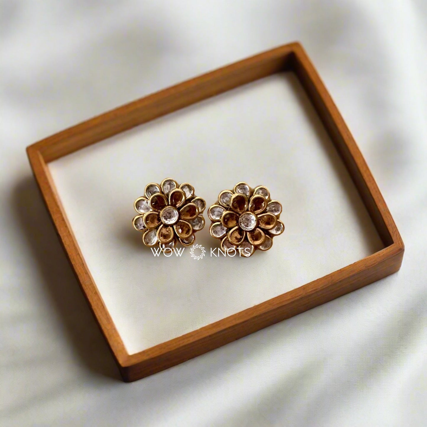 Glossy Gold Drop Kundan Studs/Earrings