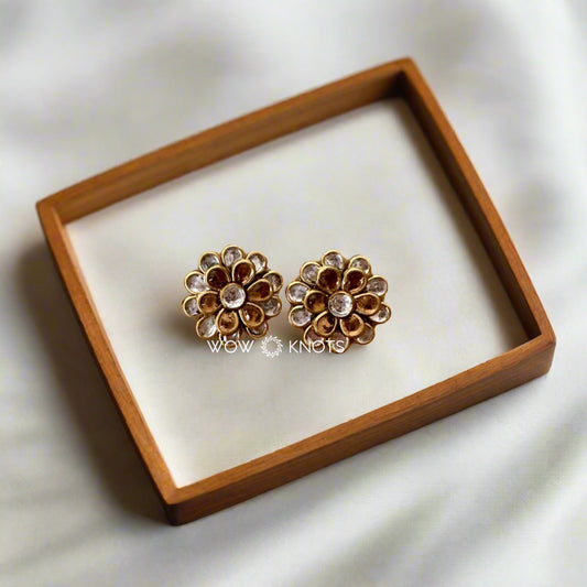 Glossy Gold Drop Kundan Studs/Earrings