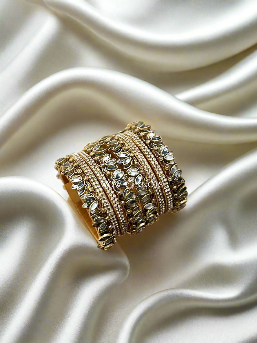 Lotus Kada Kundan Bangle Set