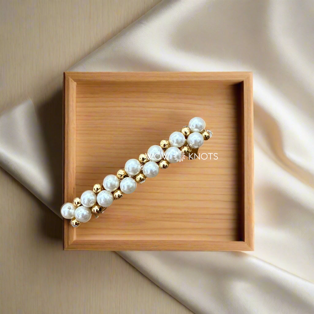 White and Gold Pearl Center Hair Clip/ Barrette Clip