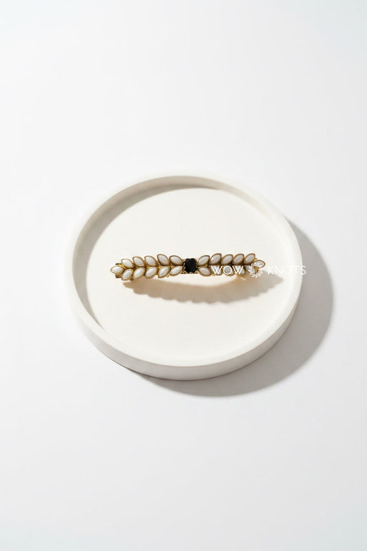 Pearl White Kundan Petal Barrette Clip with Black Stone – Handcrafted Hair Accessory