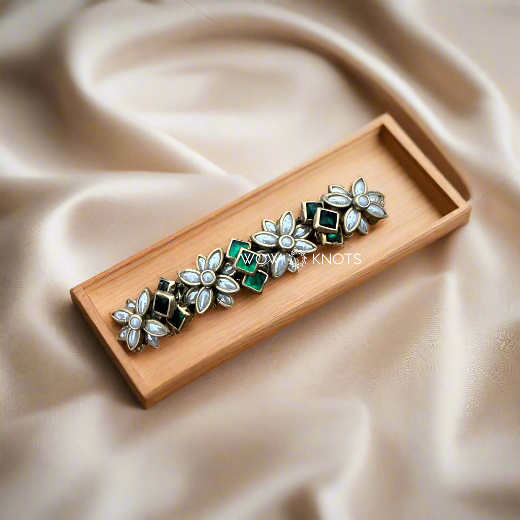 Pearl White Flower Kundan Centre Hair Clip/ Barrette Clip