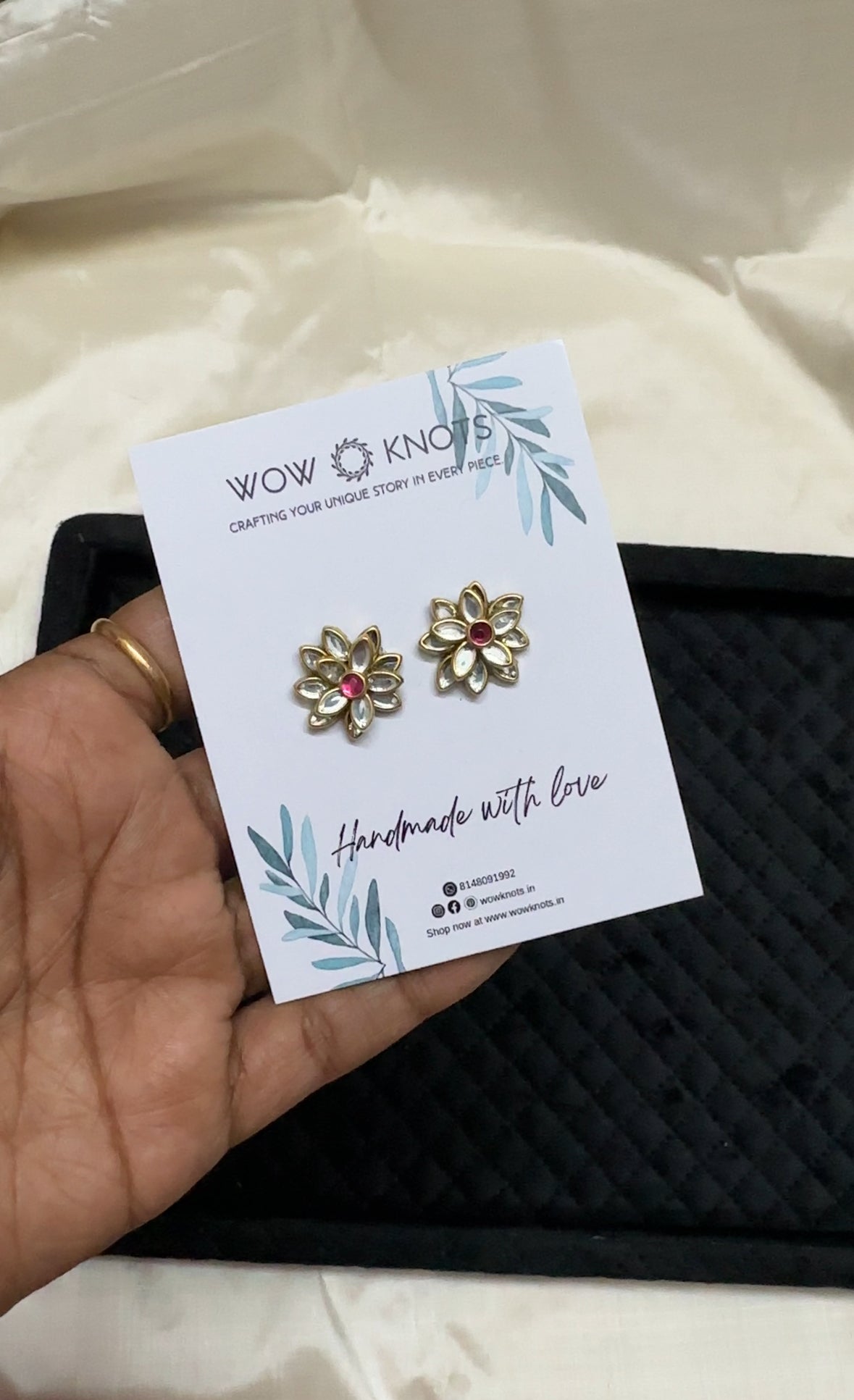 Silver and Pink Kundan Studs/Earrings