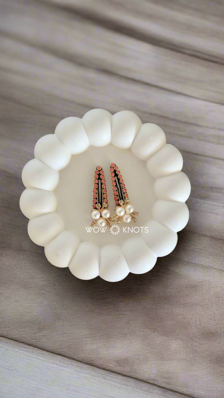 Pink Kundan with Pearl Flower Soft Tic Tac Hair Clip
