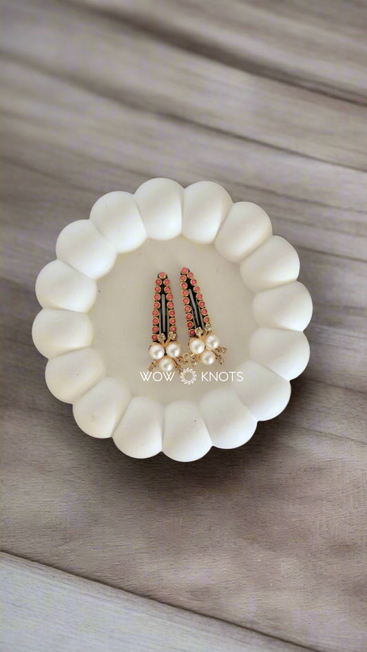 Pink Kundan with Pearl Flower Soft Tic Tac Hair Clip
