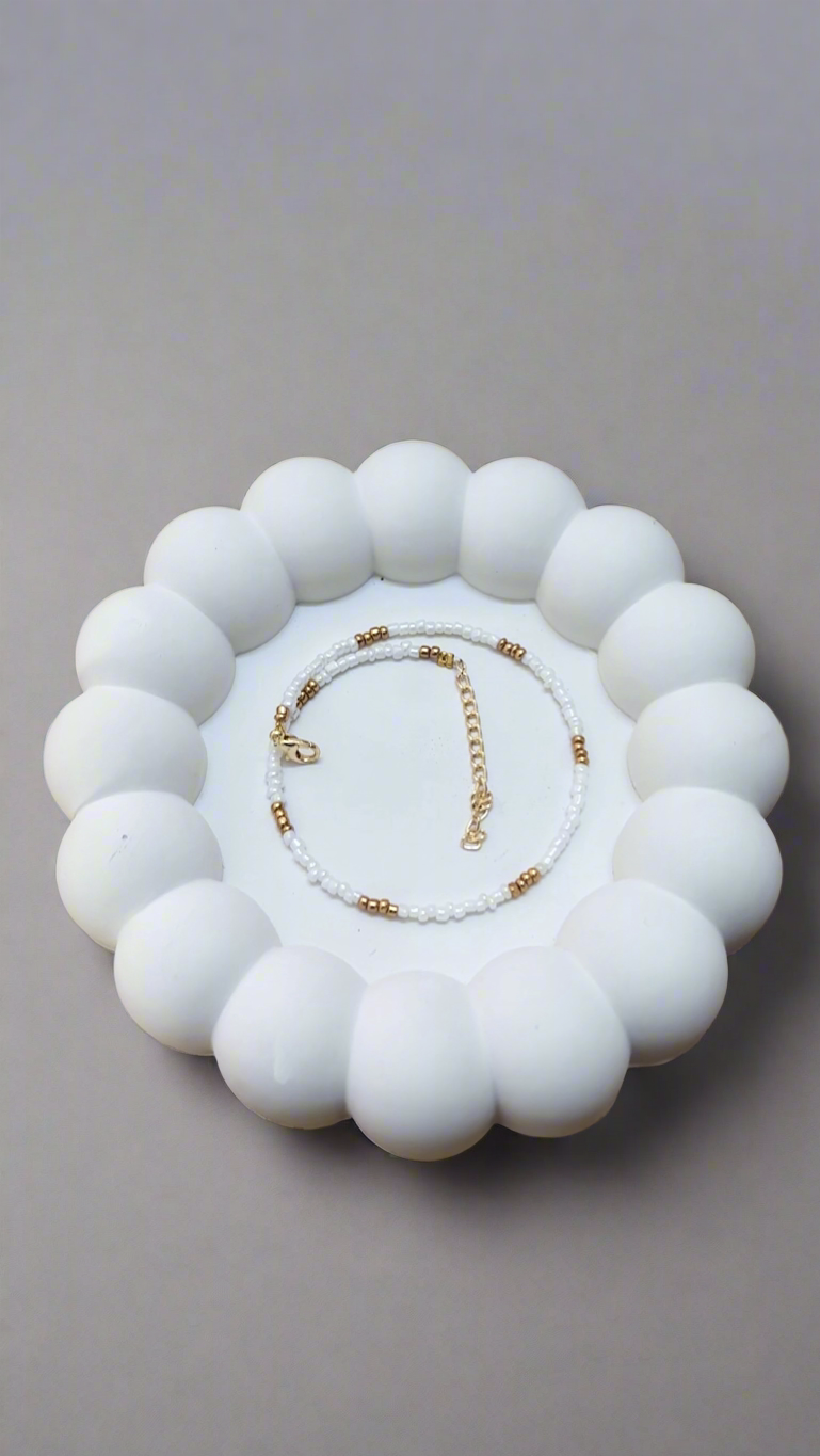 White and Gold Bead Anklet/ Bracelet/ Chocker - BD01