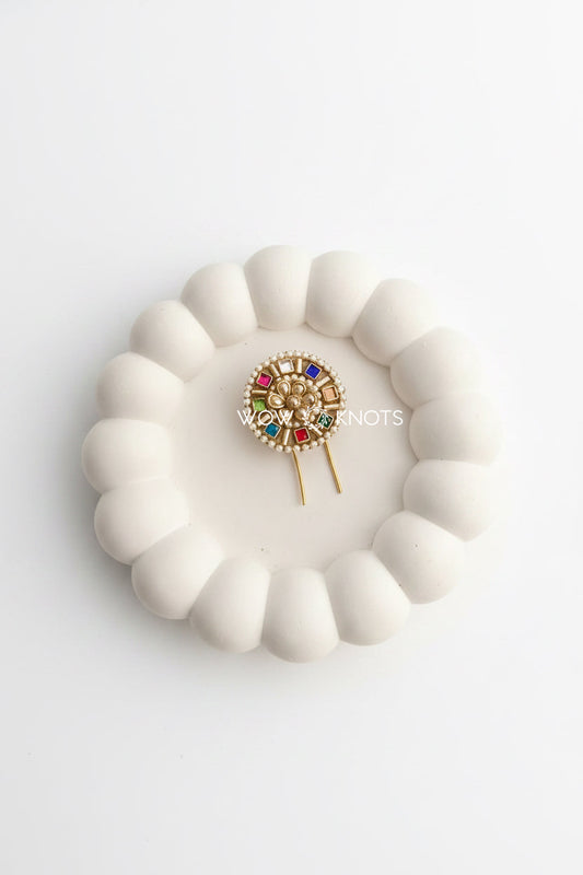 Multicolour Round Hair Pin with Gold Center Flower