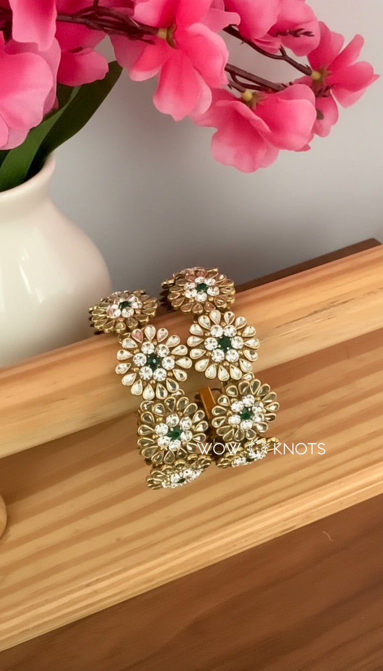 Crystal Flower Kada Bangle Set