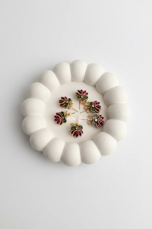 Handmade Kundan Lotus with Loreal Pearls Hair Pins in Pink and Green (Pack of 6 U Pins)