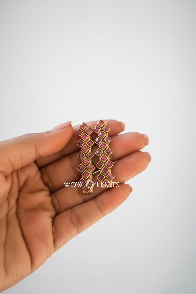 Wine Glossy Square Kundan Hair Clip