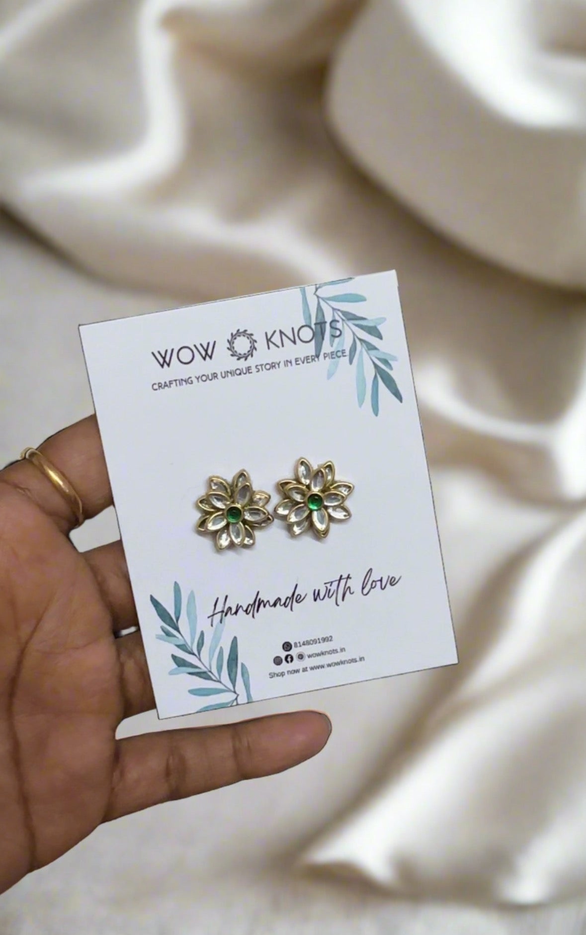 Silver and Green Kundan Studs/Earrings