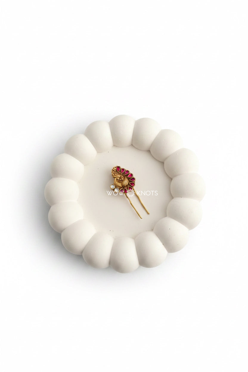 Pink Peacock Charm Hair Pin
