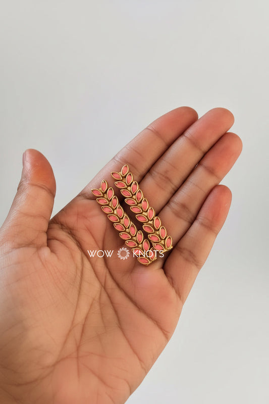 Onion Pink Glossy Petal Kundan Hair Clip