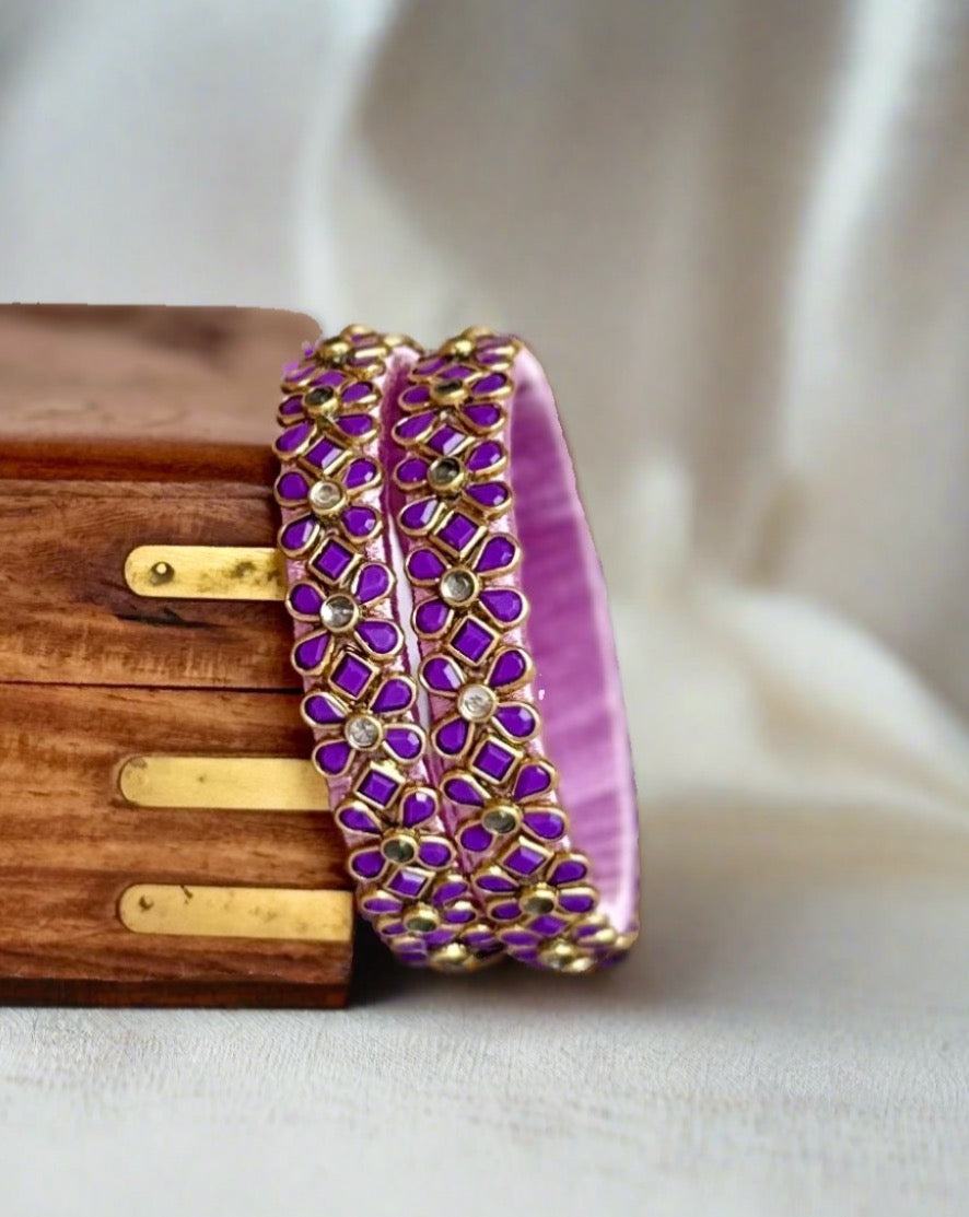 Lilac Silk Thread Kada Kundan Bangle - Iris