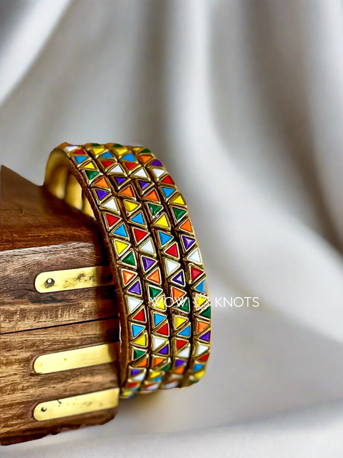 Multicolour Matt Finish Silk Thread Kundan Bangles(Triangle Shaped Matt Multicolour Kundans)
