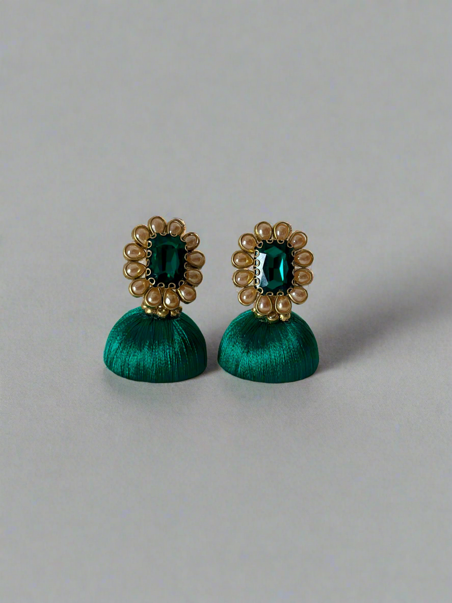 Green and Pearl Gold Kundan Jhumka