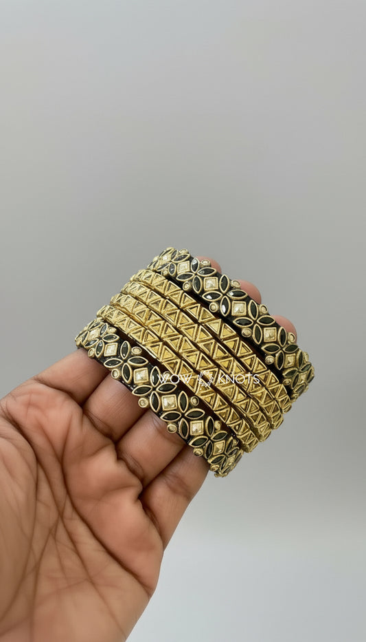 Black and Gold Bridal Butterfly Bangle Set