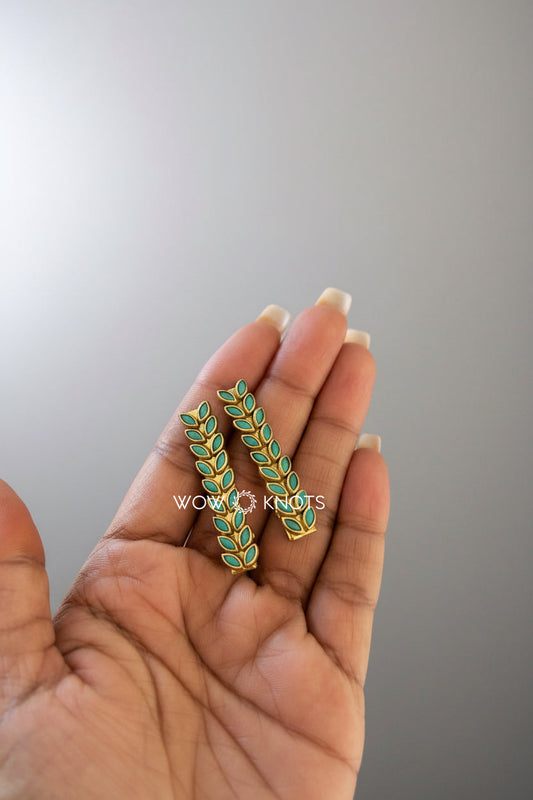 Green Matt Petal Kundan Hair Clip