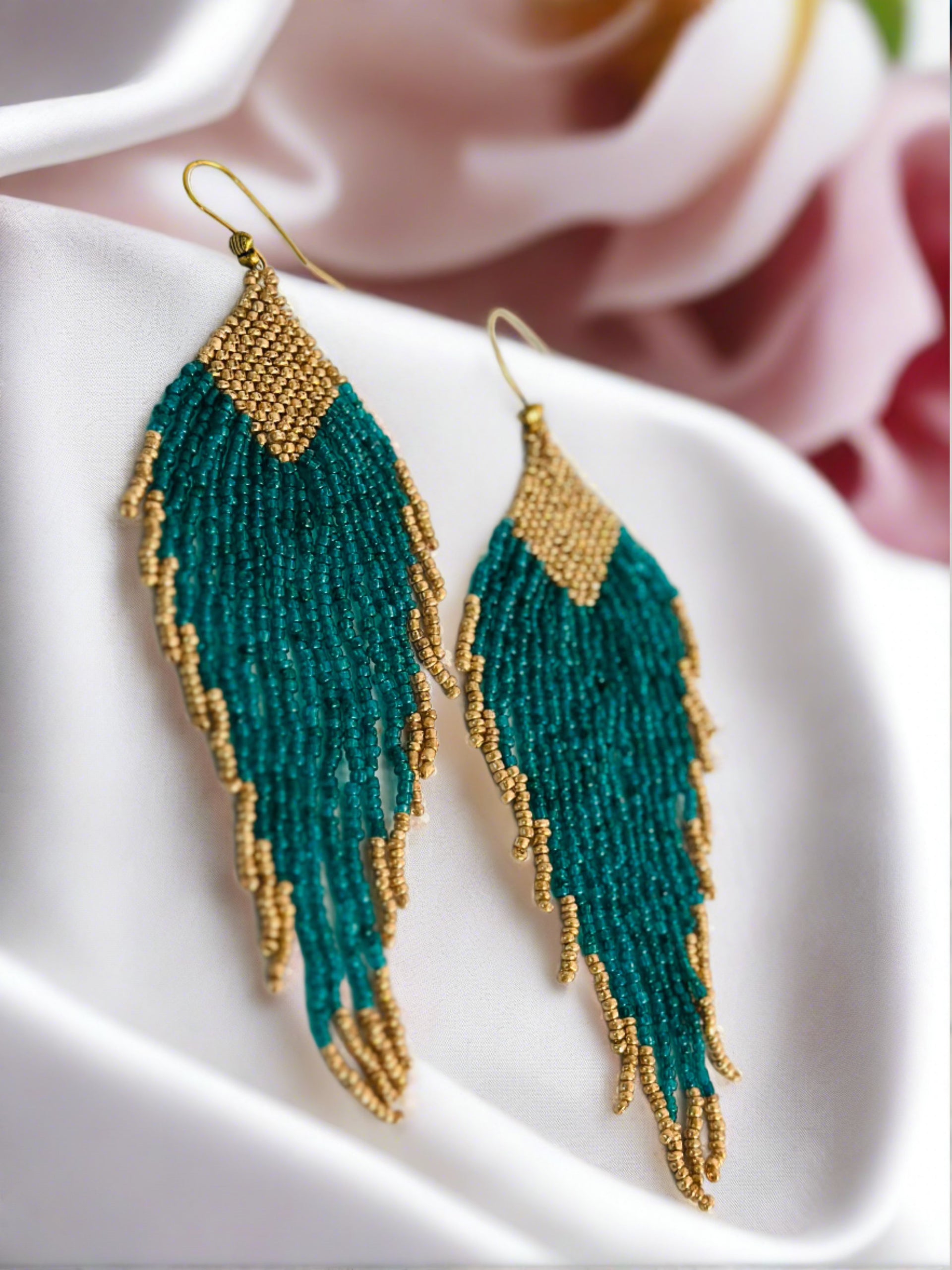 Green fringe deals earrings