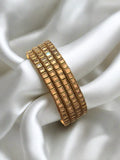 Gold Glossy Silk Thread Kundan Bangles(Glossy Gold Square Kundans)