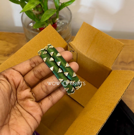 Green Triangle Kada Kundan Bangles