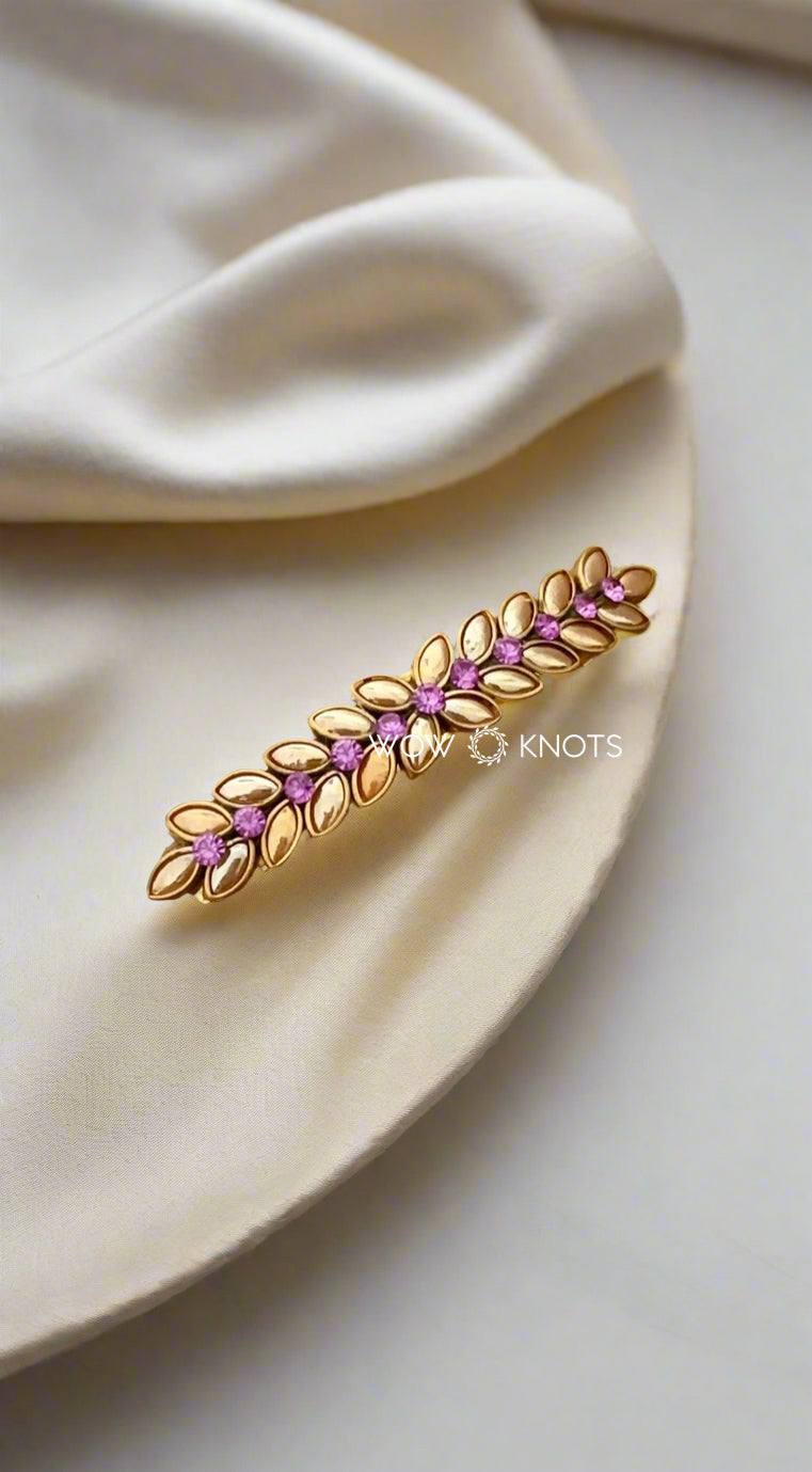 Pearl Leafy Kundan Center Hair Clip/ Barrette Clip