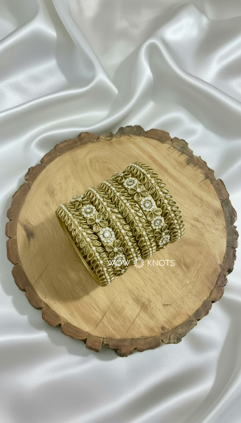 Gold Kundan Bangles Set - Petals and Drops