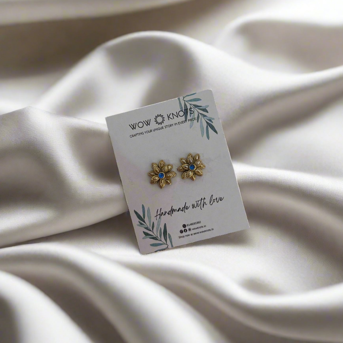 Creamic Gold and Royal Blue Kundan Studs/Earrings