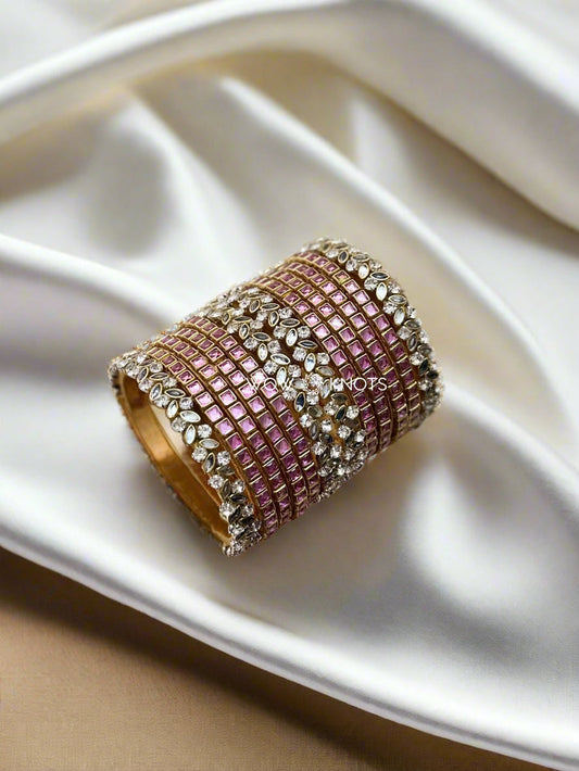 Kundan Bangles - Baby Pink Set